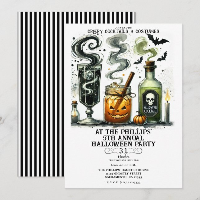 Niedliche Cocktails Halloween-Party Einladung (Vorne/Hinten)