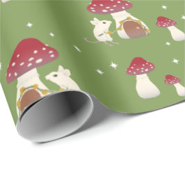Niedliche Cogingcore-Maus Red Mushroom House Green Geschenkpapier