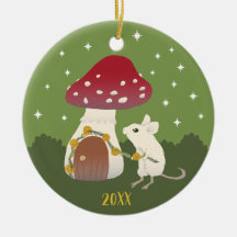 Niedliche Cogingcore-Maus Red Mushroom House Green
