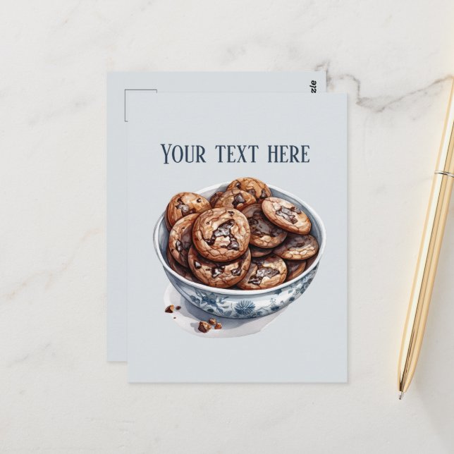 Niedliche Cookie-Schüssel ergänzen Textgeschäft Postkarte (Vorderseite/Rückseite Beispiel)