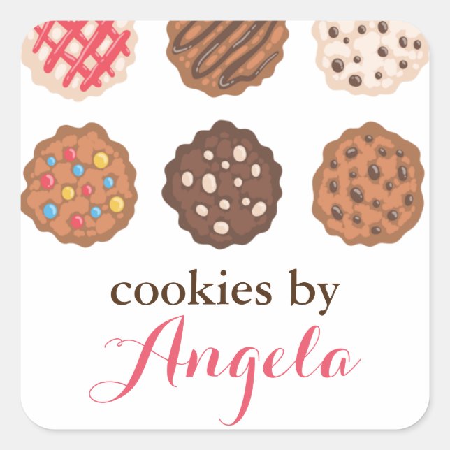 Niedliche Cookies - Etikett für Backwaren Quadratischer Aufkleber (Vorderseite)