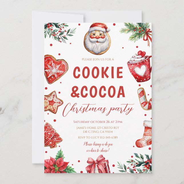 Niedliche Cookies und Kakao Weihnachtsfeier Einladung (Vorderseite)