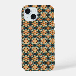 Niedliche Coole Glossy Orange Blue Retro Blume iPhone 15 Hülle