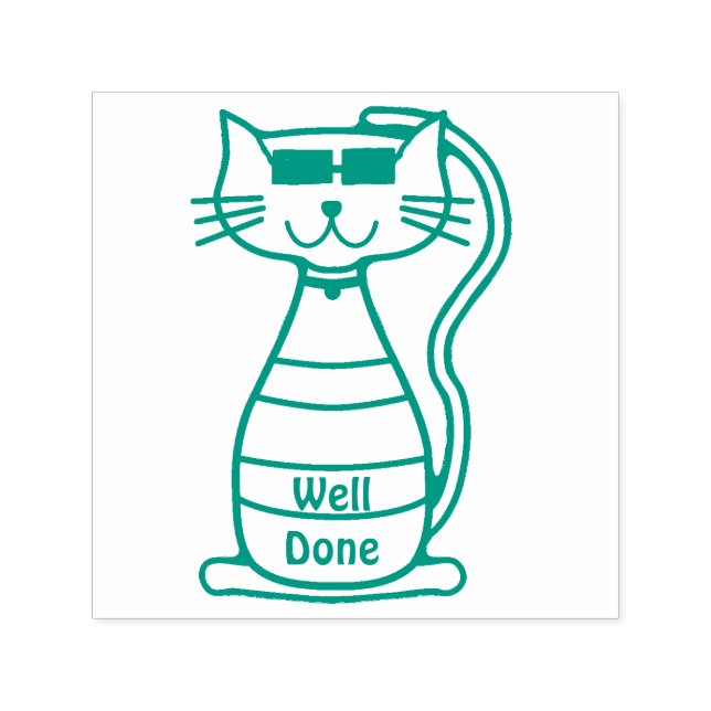 Niedliche coole Katze Gut Fertig Lehrer Briefmarke Permastempel (Design)
