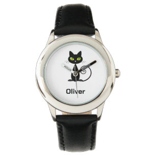 Niedliche Coole Schwarze Katze mit grüner Augen be Armbanduhr
