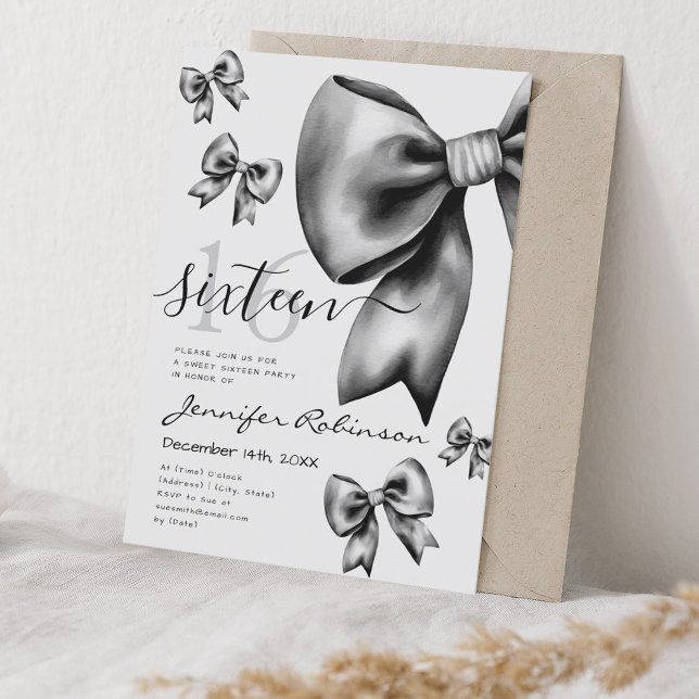 Niedliche Coquette Black Bow Sweet 16 Einladung (Cute Coquette Black Bow Sweet 16 Invitation)