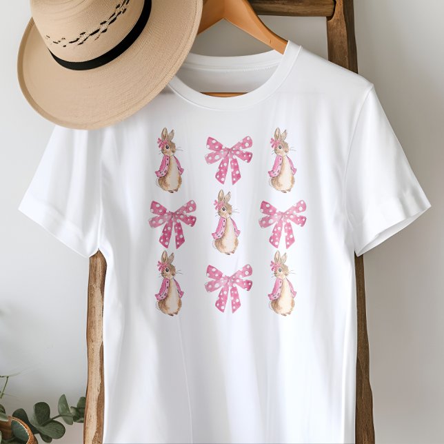 Niedliche Coquette Pink Bunnies und Bows Oster T-Shirt (Cute Coquette Pink Bunnies and Bows Easter T-Shirt)