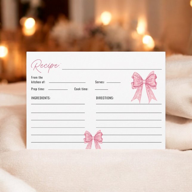 Niedliche Coquette Rosa Bow Brautparty Rezept Kart Begleitkarte (Cute Coquette Pink Bow Bridal Shower Recipe Card)