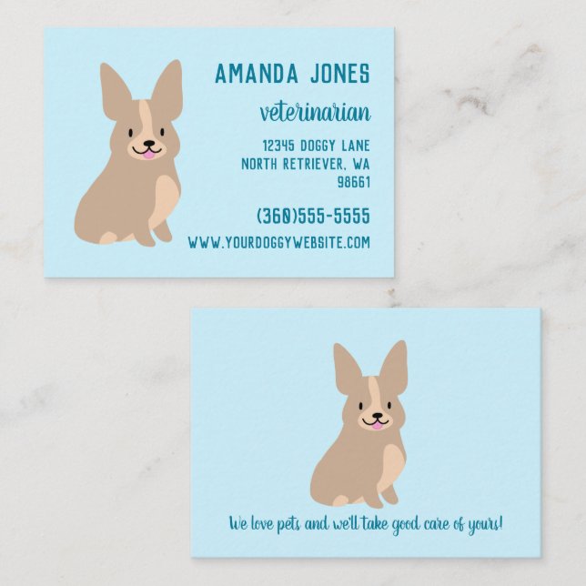 Niedliche Corgi Business Card Telefonnummerkarte (Vorne/Hinten)
