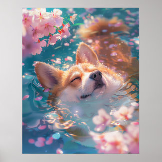 Niedliche Corgi Chill im Wasser Poster