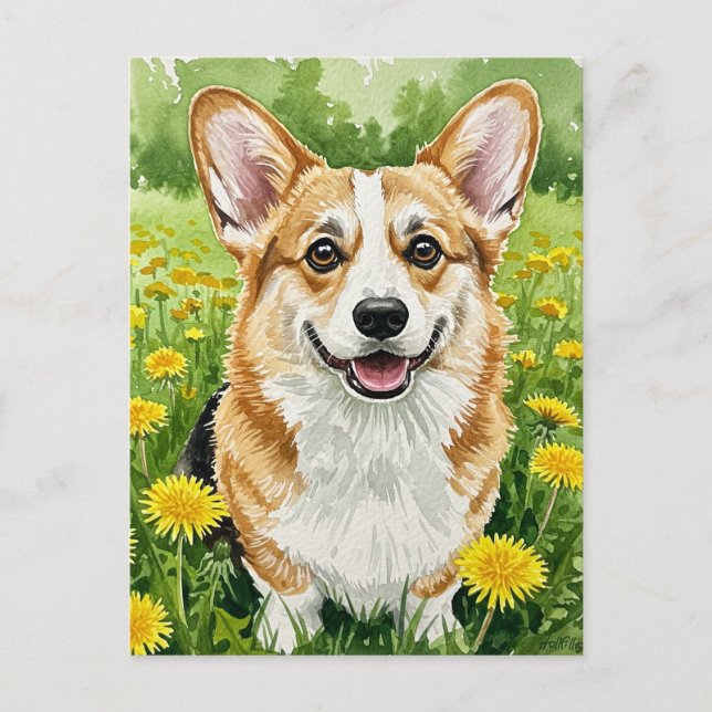 Niedliche Corgi Dandeli Frühjahr Postkarte (Vorderseite)