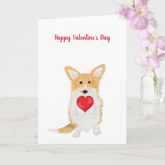 Niedliche Corgi 'Happy Valentine's Day' rote Herzk Karte (Orchidee)