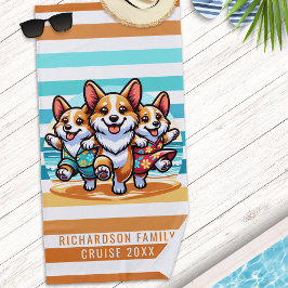 Niedliche Corgi Hunde Sommerferien Strandtuch