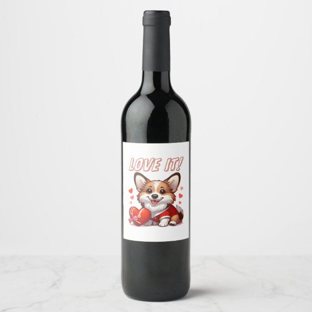 Niedliche Corgi-Liebe Weinetikett (Vorderseite)