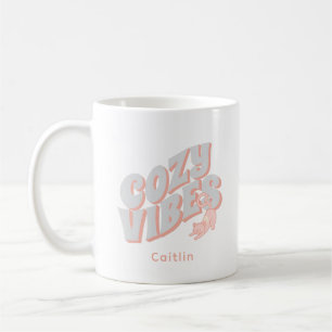 Niedliche "Cosy Vibes" Pastel Cat Personalisiert Kaffeetasse