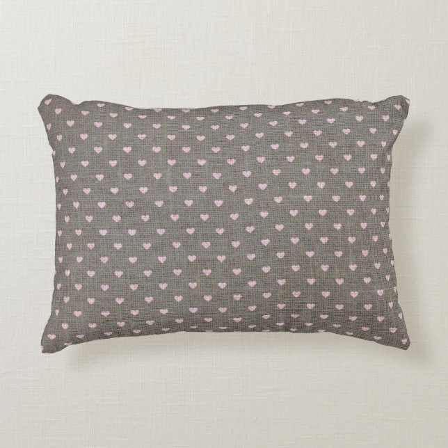Niedliche Country Burlap Hearts Dekokissen (Vorderseite)