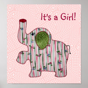 Niedliche Country Style Pink Elephant Baby Girl Poster