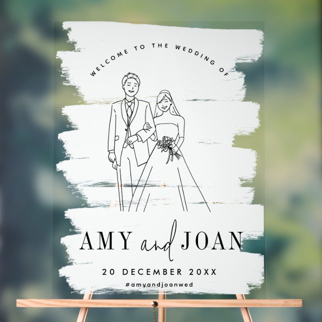 Niedliche Couple White Minimalistisch Wedding Acrylschild (Neutral)
