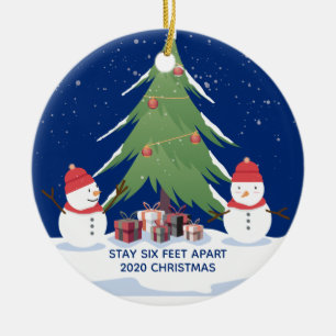 Niedliche Covid Weihnachtsschneemänner Bleibe 6 M Keramik Ornament