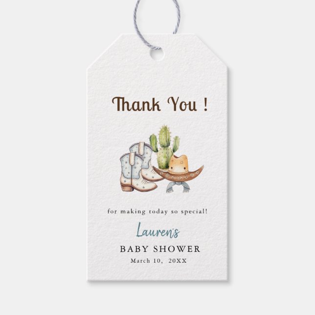 Niedliche Cowboy Boho Baby Dusche Danke Geschenkanhänger (Vorderseite)