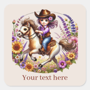 Niedliche Cowgirl hinzufügen Quadratischer Aufkleber