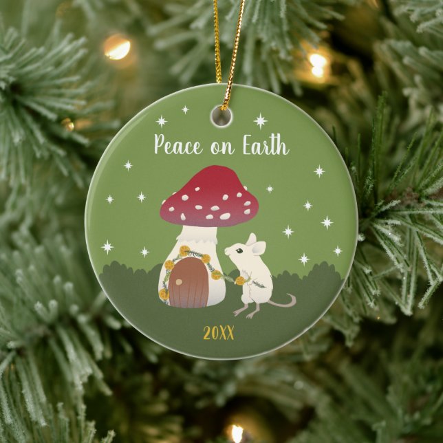 Niedliche Cowingcore-Maus Red Mushroom Toadstool Z Keramik Ornament (Baum)