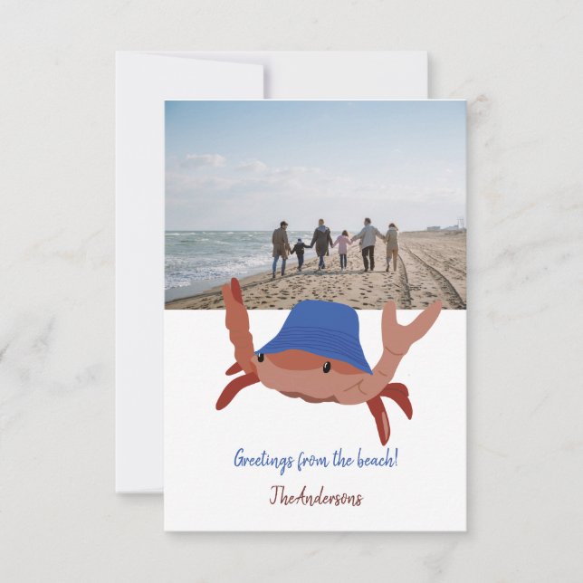 Niedliche Crab Personalisiert Beach Foto Card Karte (Vorderseite)