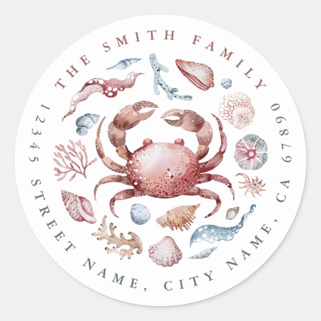Niedliche Crab Round Stickers (Vorderseite)