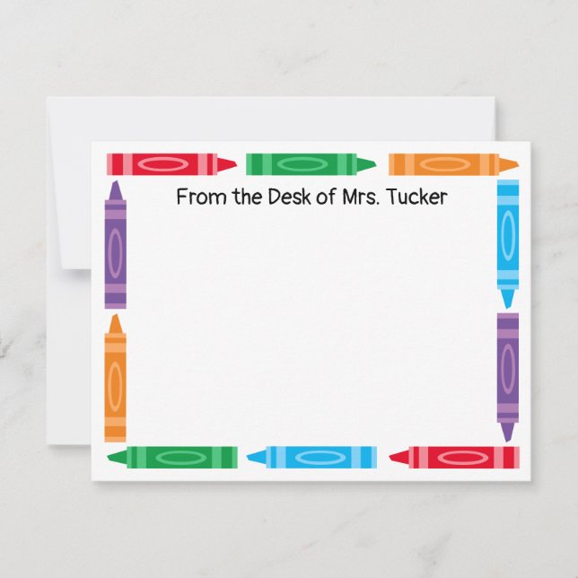 Niedliche Crayon Border Teacher Name Stationierung Mitteilungskarte (Vorderseite)