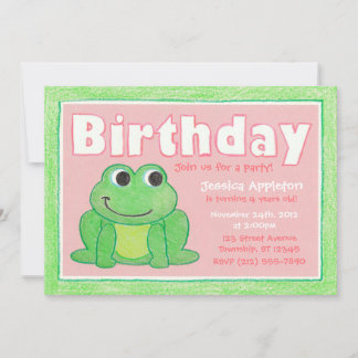 Niedliche Crayon Frog Little Girl Einladung zum Ge