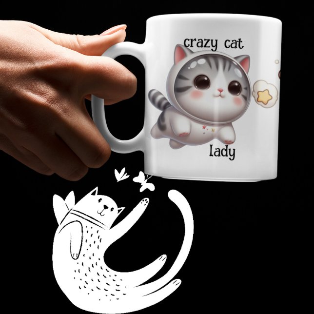 Niedliche Crazy Cat Lady Niedlich Space Cat auf Ro Tasse (Von Creator hochgeladen)