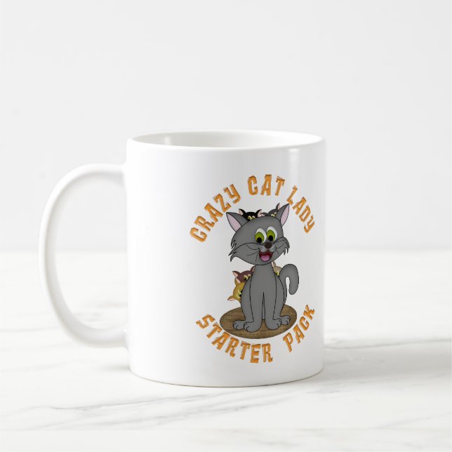 Niedliche CRAZY CAT LADY STARTER PACK Cups in Tass Kaffeetasse (Links)