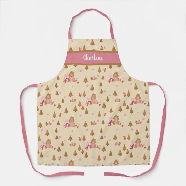 Niedliche Creme Pink Gingerbrot Candy Canes Schürz Schürze (Vorderseite)