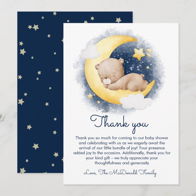 Niedliche Crescent Moon Teddy Bear Babydusche Dankeskarte (Vorne/Hinten)