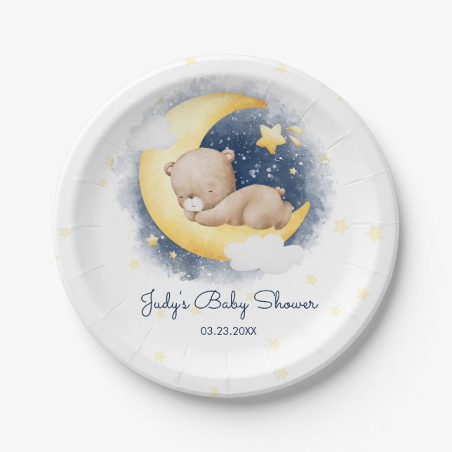 Niedliche Crescent Moon Teddy Bear Babydusche Pappteller (Vorderseite)