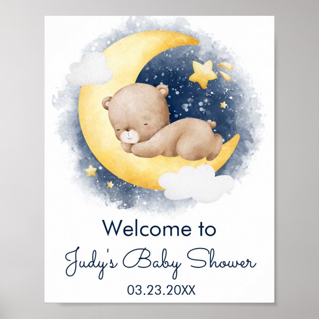 Niedliche Crescent Moon Teddy Bear Babydusche Poster (Vorne)