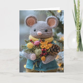 Niedliche Crocheted Christmas Mouse Feiertagskarte