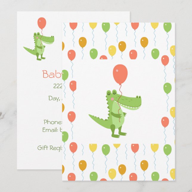 Niedliche Crocodile Fun Animal Baby Dusche Einladung (Vorne/Hinten)