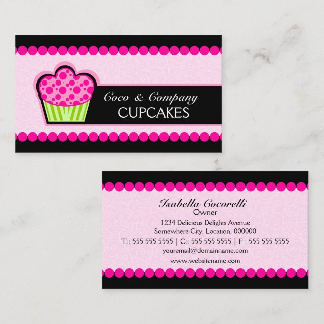 Niedliche Cupcake Bakery Business Cards Visitenkarte (Vorne/Hinten)