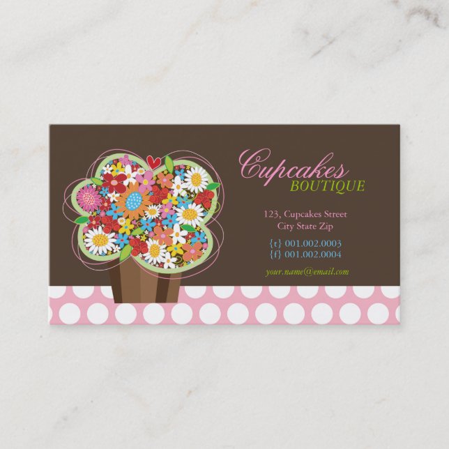 Niedliche Cupcake Spring Flowers Bakery Business C Visitenkarte (Vorderseite)