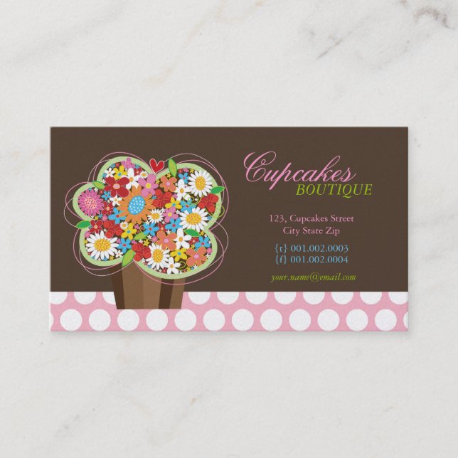 Niedliche Cupcake Spring Flowers Bakery Business C Visitenkarte (Vorderseite)