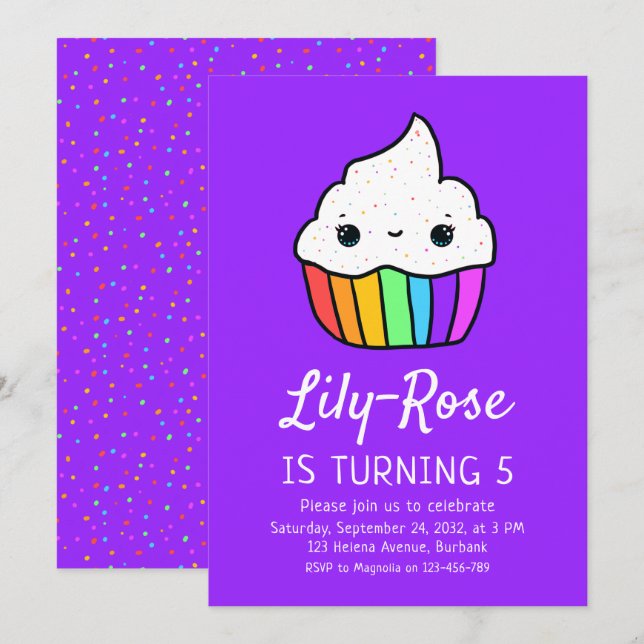 Niedliche Cupcake Sprinkles Kinderparty Einladung (Vorne/Hinten)