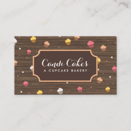 Niedliche Cupcakes Bäckerei Muster Brown Wood Visitenkarte