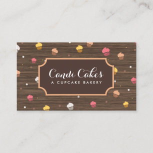 Niedliche Cupcakes Bäckerei Muster Brown Wood Visitenkarte