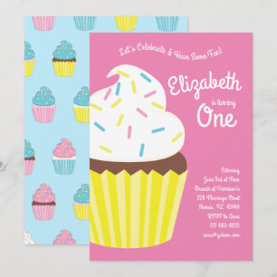 Niedliche Cupcakes Kinder 1 Geburtstag Party Einladung
