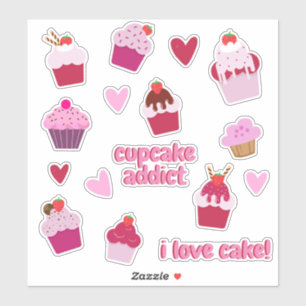 Niedliche Cupcakes und Erdbeeren Shortcakes Aufkle Aufkleber