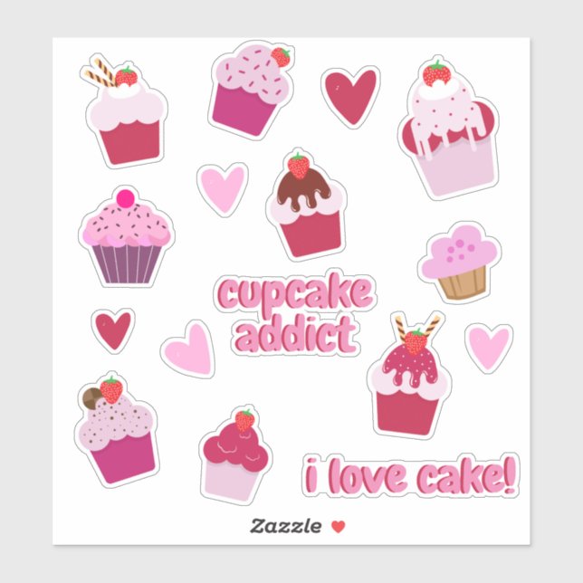 Niedliche Cupcakes und Erdbeeren Shortcakes Aufkle Aufkleber (Blatt)