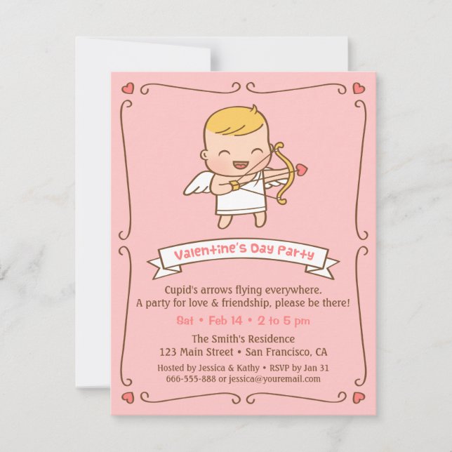 Niedliche Cupid-Valentinstag-Party Einladungen (Vorderseite)