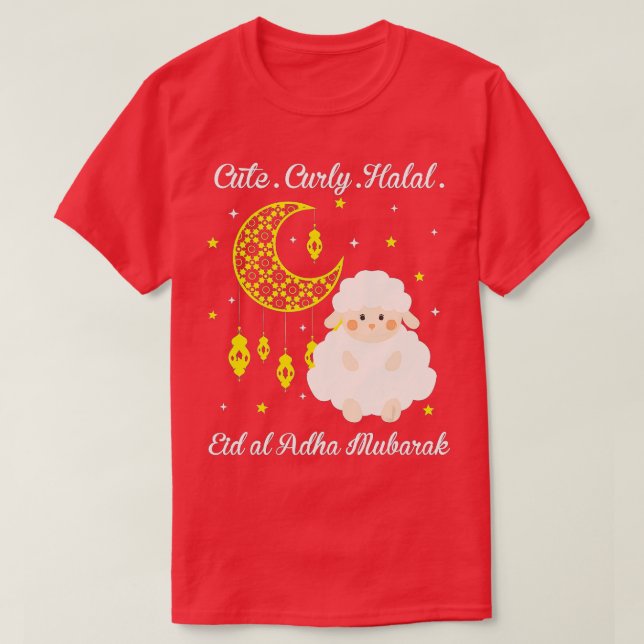 Niedliche Curly Halal Sheep Eid al-Adha Mubarak Mu T-Shirt (Design vorne)