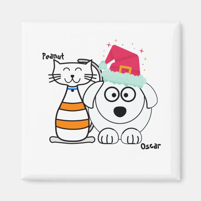 Niedliche Custom Cat & Dog Weihnachten Magnet (Vorne)